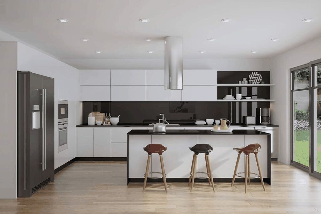 tủ bếp chữ L hết hợn bàn đảo