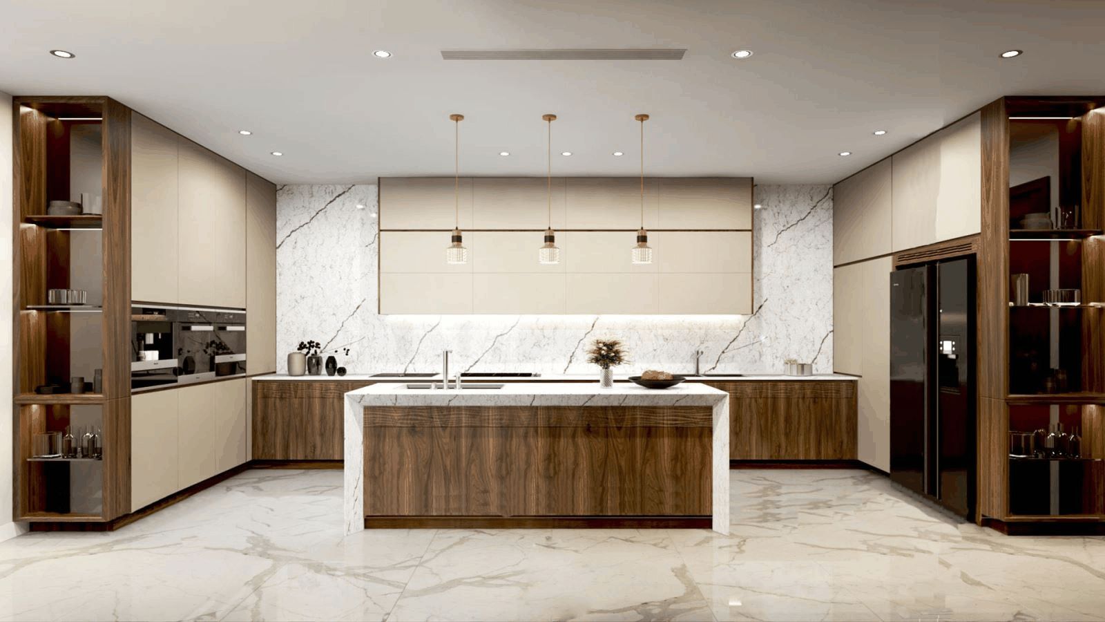 tủ bếp bàn bar tông màu gỗ