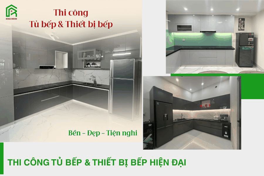 Thi công tủ bếp và thiết bị bếp hiện đại