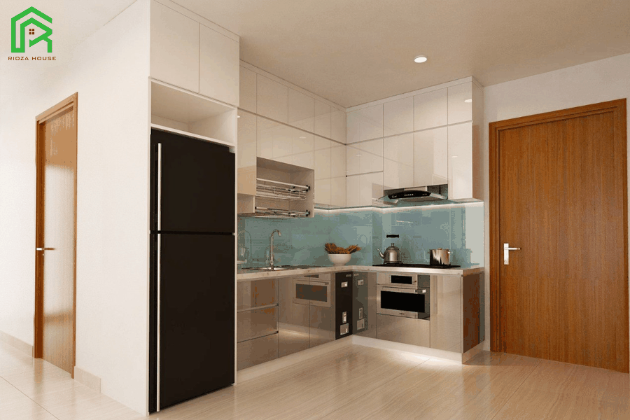 Tủ bếp chữ L Acrylic kịch trần Đà Nẵng